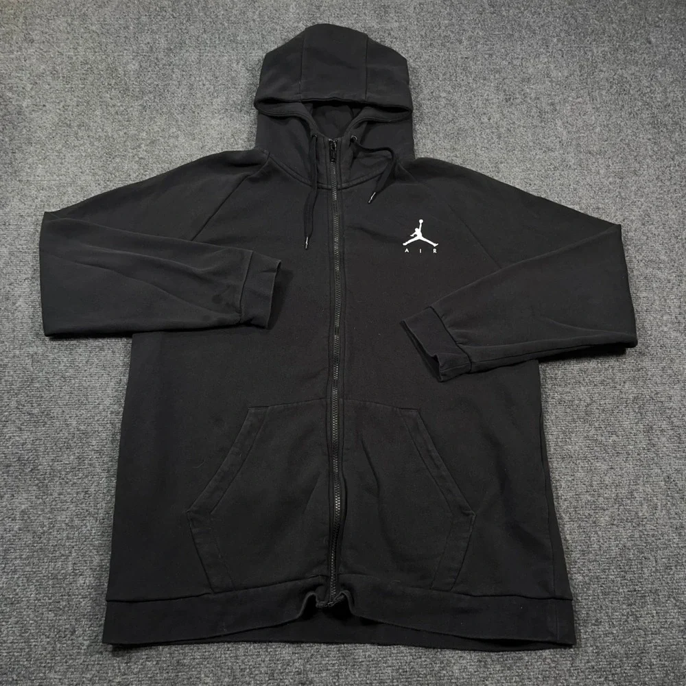 Jordan Jumpman Air Full Zip Hoodie Men XL Fleece Raglan Black StreetWear Hip Hop